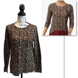 J. Crew Leopard Print Teddi Sweater Brown Size Medium Animal Pullover